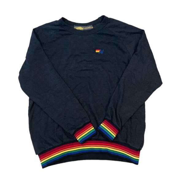 Aviator Nation Rainbow Rib Crew Sweatshirt in Black - Picture 2 of 6